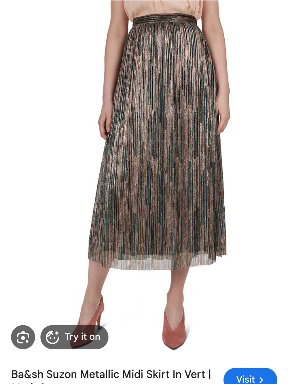 ba&sh Metallic Multi-Color Pleated Midi Skirt